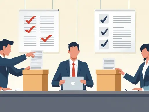 Ilustração corporativa em estilo flat da comissão eleitoral conduzindo processo de votação sindical com urnas e cédulas diante de uma mesa, em ambiente organizado e seguro