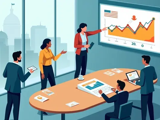 Equipe de marketing político em reunião estratégica com vista para Brasília