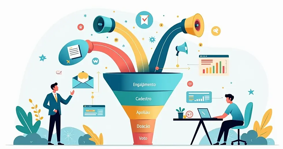 Funil de conversão digital aplicado a campanha política em ilustração corporativa