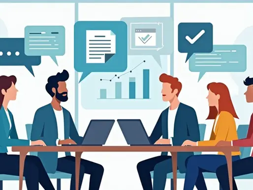 Ilustração corporativa de pessoas em reunião discutindo comunicação transparente para eleições sindicais