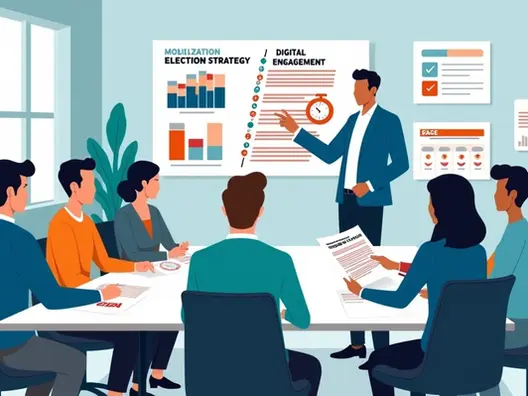 Equipe sindical em reunião estratégica com consultor eleitoral 