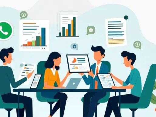 Ilustração corporativa de equipe planejando campanha eleitoral com gráficos, redes sociais e materiais de comunicação