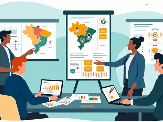 Equipe política definindo estratégia de pré-campanha para deputado federal em mesa de reunião 