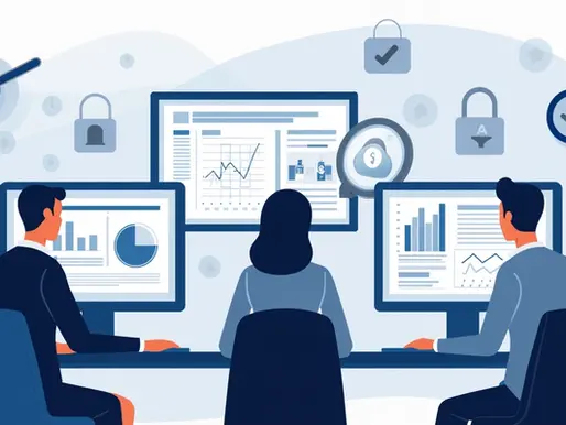 Ilustração corporativa plana de equipe analisando dados digitais para auditoria de eleições sindicais
