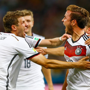Fotografia de esportes.
Copa do Mundo de Futebol
Gotze e Muller
Evento esportivo.
World Cup FIFA