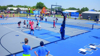 Public park basketball and pickleball courts with Sport Court modular tiles.