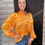 Thumbnail: Orange Abstract Print CollardV Neck