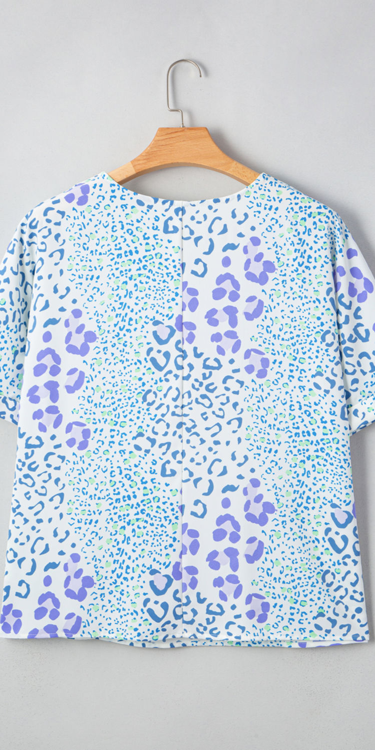 Thumbnail: Sky Blue Leopard Print V Neck