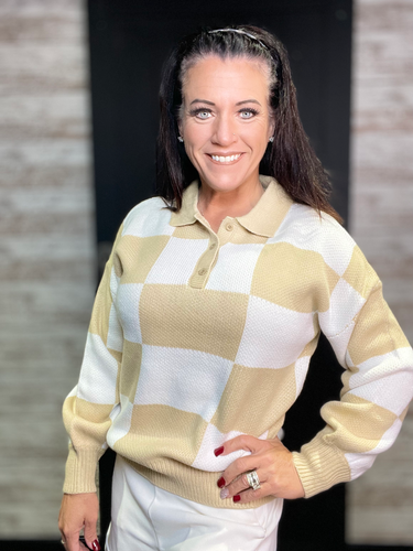 Checkered V-Neck Pullover Sweater | Jelcks