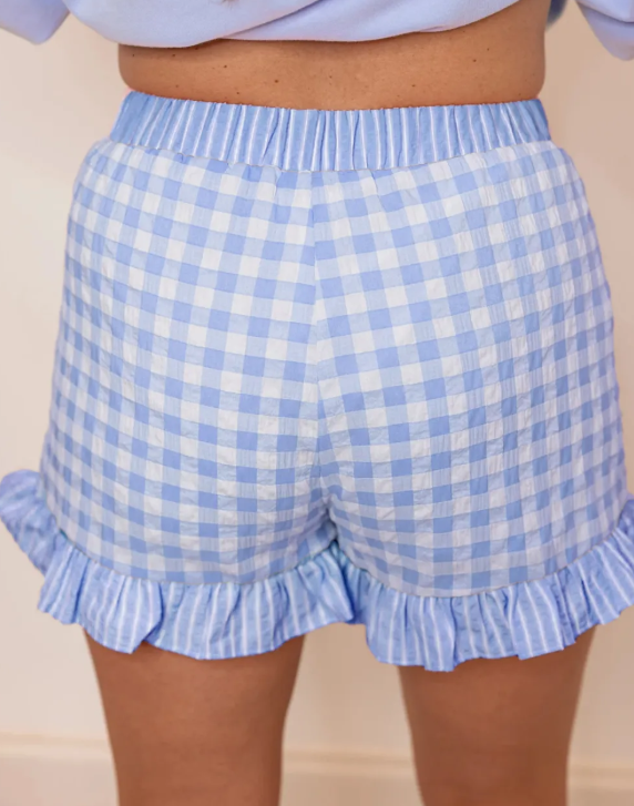 Thumbnail: 💙💗 Gingham Ruffle Hem Lounge Shorts | Soft Elastic Waist