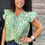 Thumbnail: Green Floral Tassel Tie Split Neck Puff Sleeve Blouse