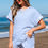 Thumbnail: Sky Blue Stripe Knitted Top and Short Set