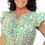 Thumbnail: Green Floral Tassel Tie Split Neck Puff Sleeve Blouse