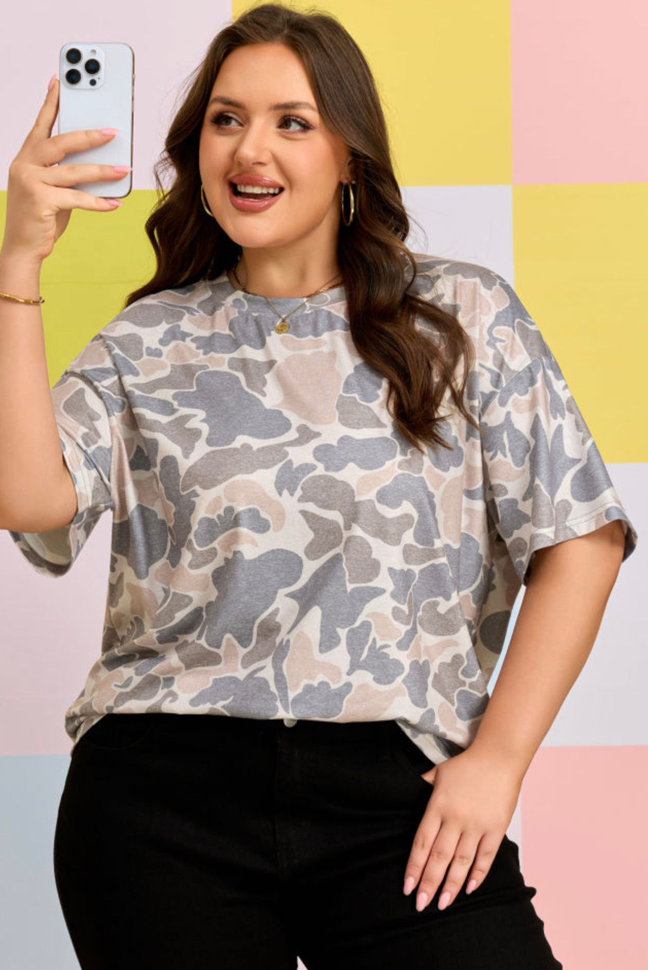 PLUS SIZE CAMO COLORBLOCK TEE đĽ