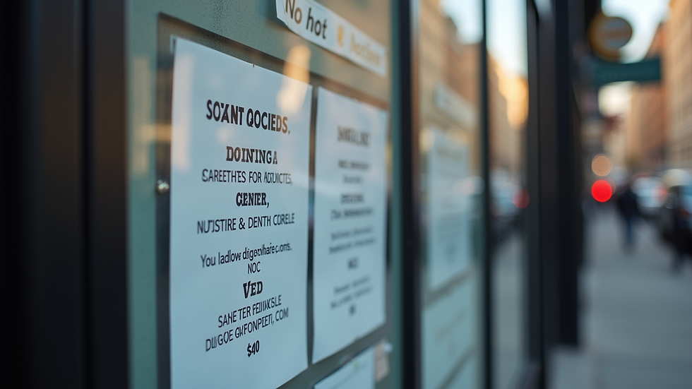 Close-up view of a flyer board with job postings in NYC