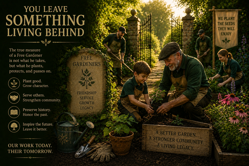 Free Gardener teaching a child to plant in a community garden, symbolizing legacy, mentorship, stewardship, personal growth, community service, charity, and passing values to future generations. Image for “You Leave Something Living Behind.”