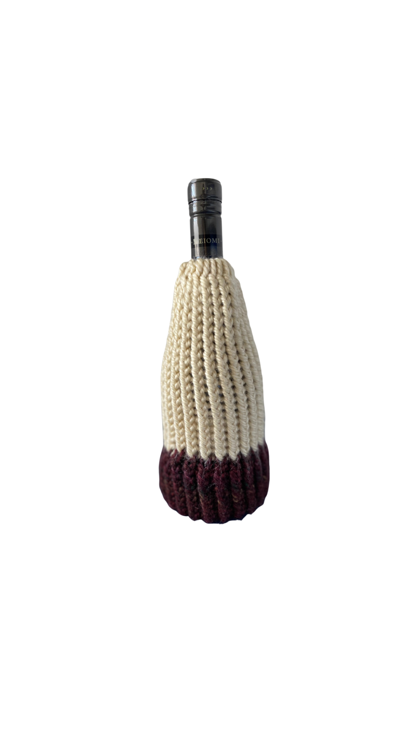 Thumbnail: Spiced Apple & Cream Handmade Knitted Bottle Sleeve - made to order 