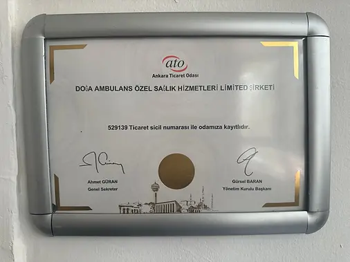 Ankara Ticaret Odası Kayıt Belgesi - Doğa Ambulans