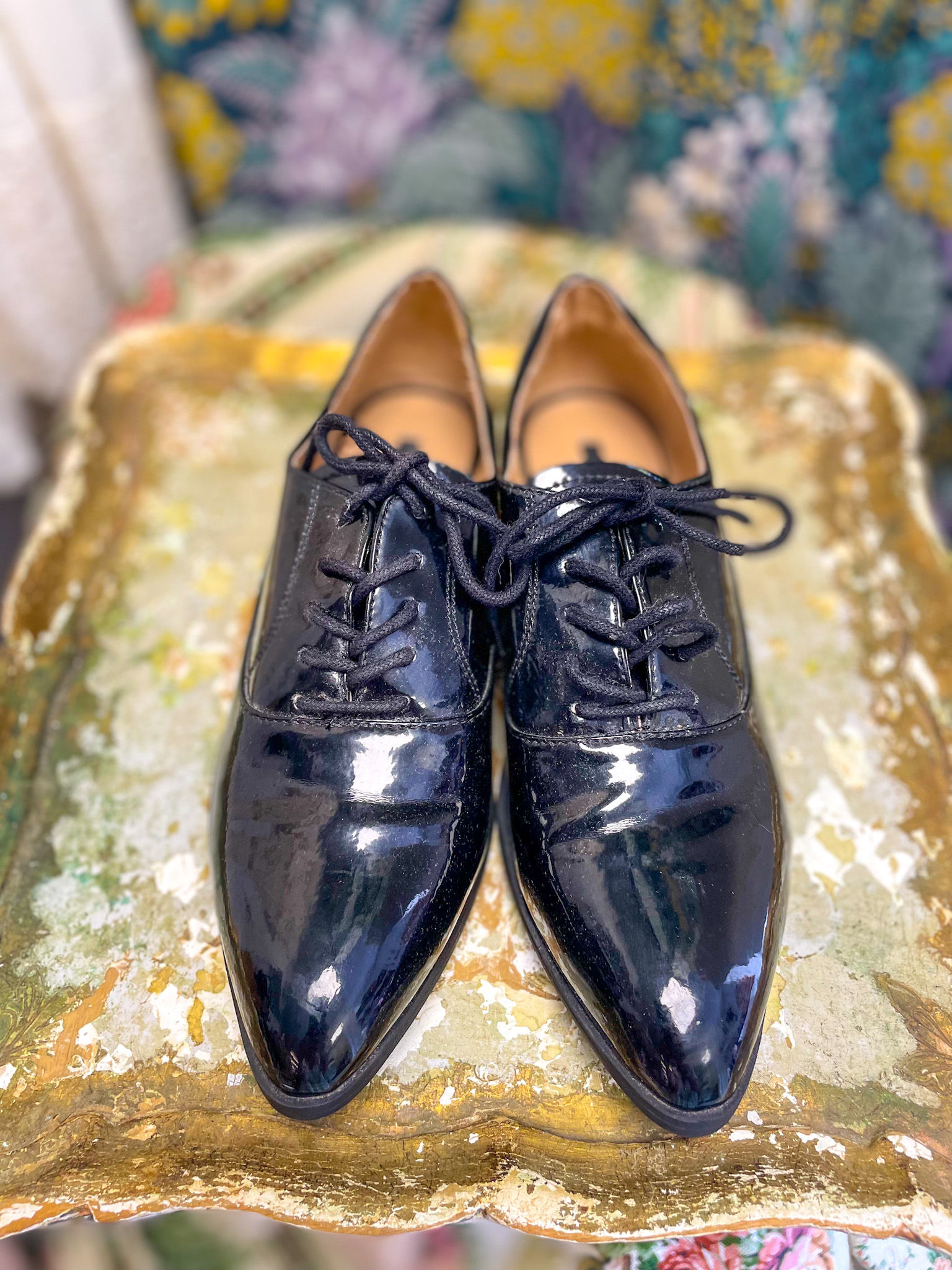 Black Patent Oxford Flat Loafers