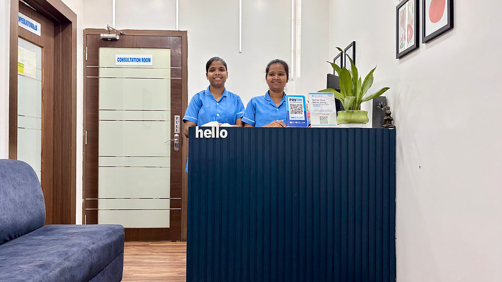 Eye-level view of a modern dental clinic reception area in Ranchi