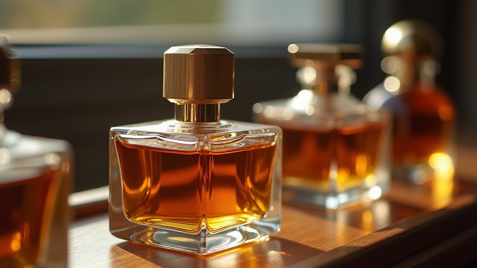 Close-up view of a collection of exclusive fragrance decants