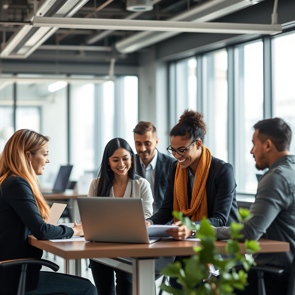 diverse employees in a modern yet corporate setting working together .jpg