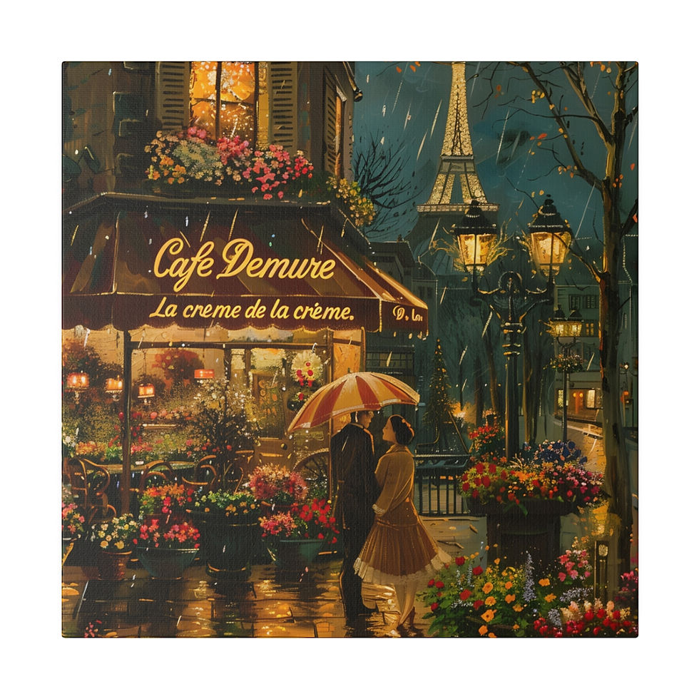 Thumbnail: 1920s Paris Rainy Evening Canvas - Romantic Couple by Cafe Demure - Eiffel Tower