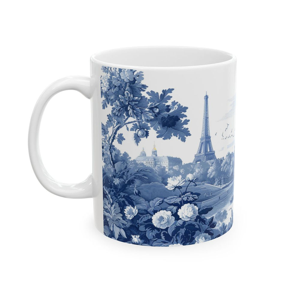 Thumbnail: French Toile Paris Mug | Romantic Eiffel Tower & Floral Design | Parisian Blue 