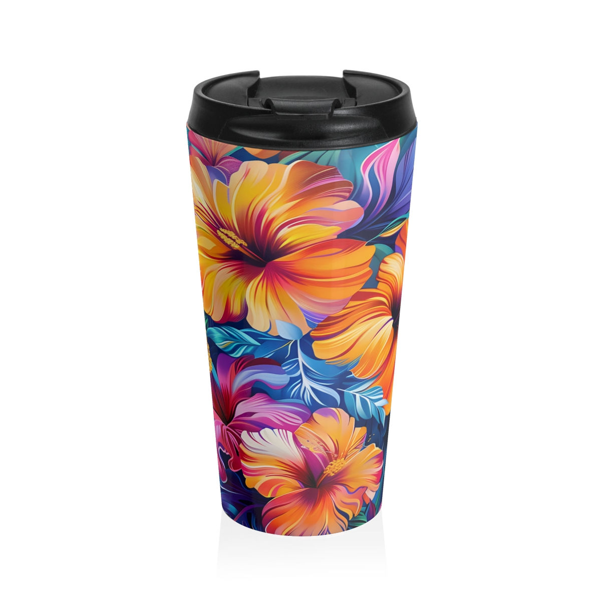 Elegant Stainless Steel Travel Mug with Yellow Flowers - Insulated Floral