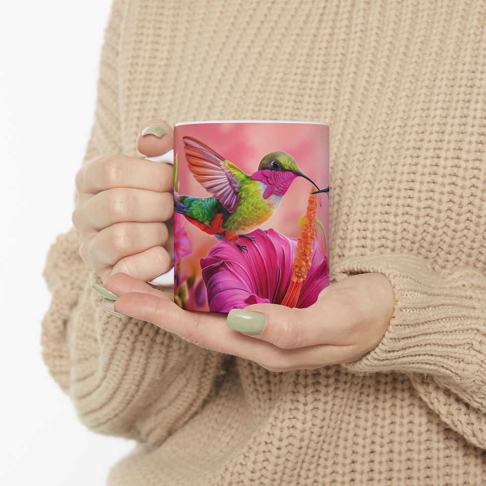 Thumbnail: Hummingbird Harmony Coffee Mug - Vibrant Hummingbirds and Floral Design 