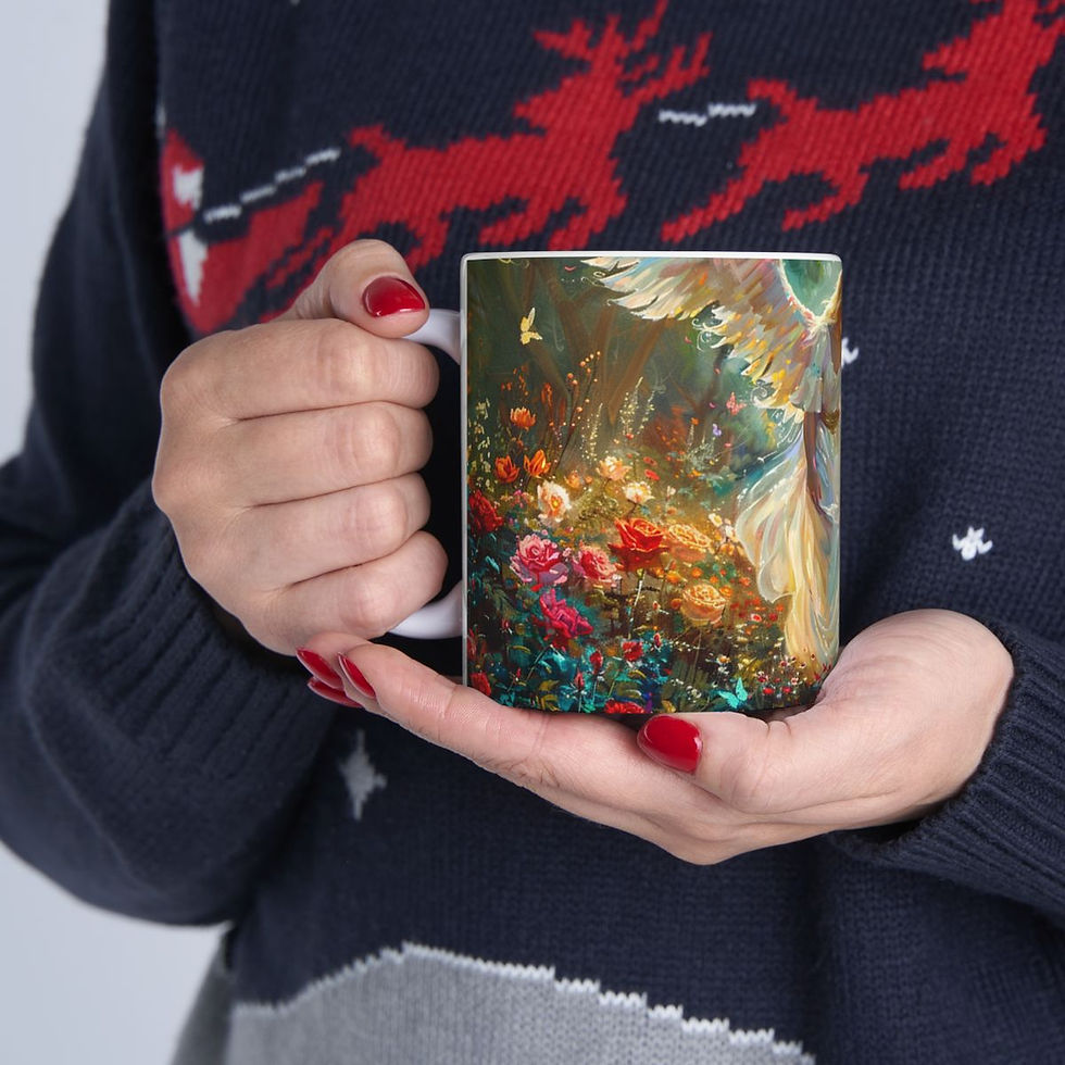 Thumbnail: Guardian Angel Leading Children Mug: Inspirational Heavenly Light Vibrant Roses