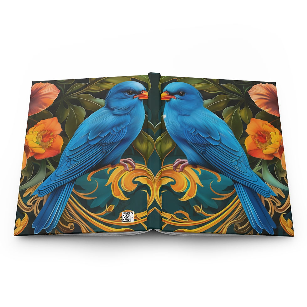 Thumbnail: Elegant Blue Canaries & Floral Gold Border Journal - Hardcover Blank