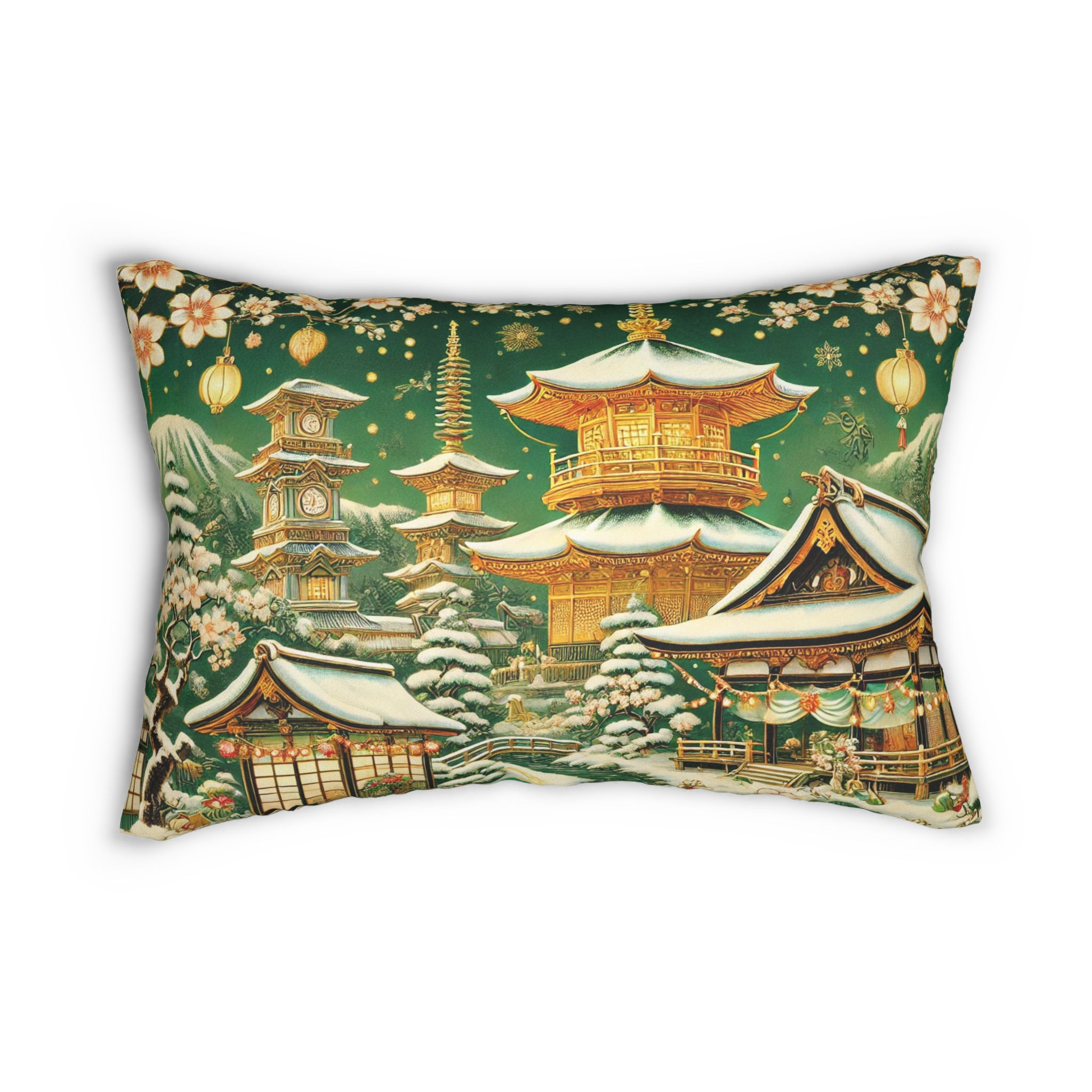 Kyoto: Serene Winter Wonderland Lumbar Pillow