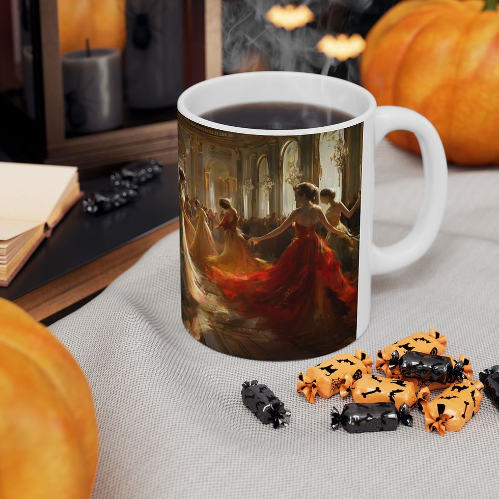 Thumbnail: Enchanted Waltz Mug: Ballroom Dance with Bird-Inspired Dresses - (11oz, 15oz)