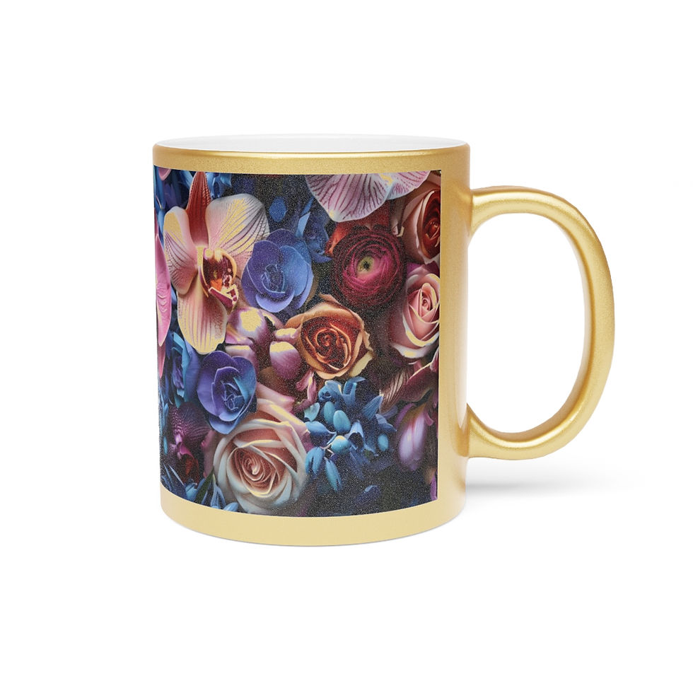 Thumbnail: Bold Floral Imagination Mug: Gold & Silver Metallic Coating 
