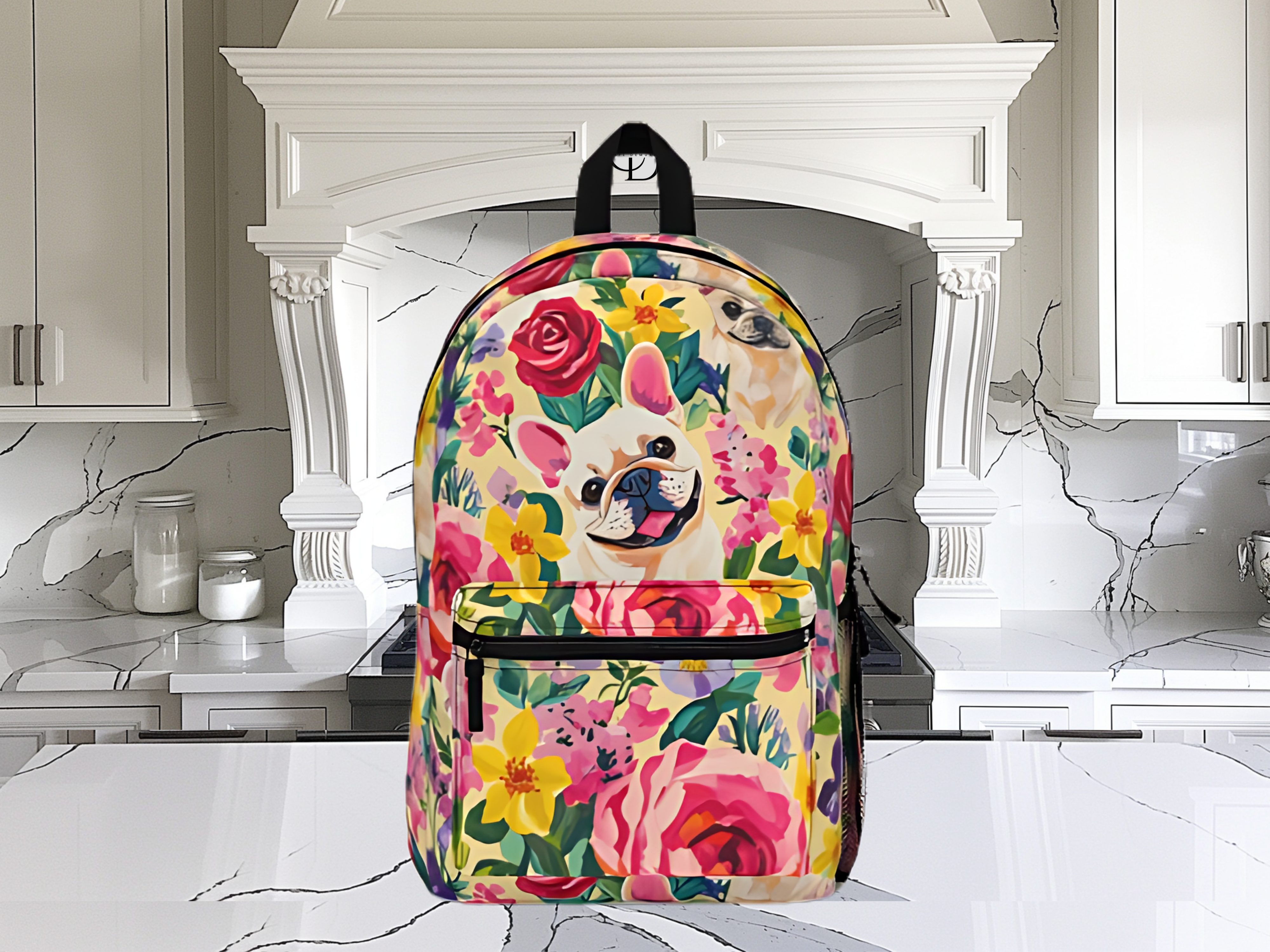 Playful Floral French Bulldog Backpack