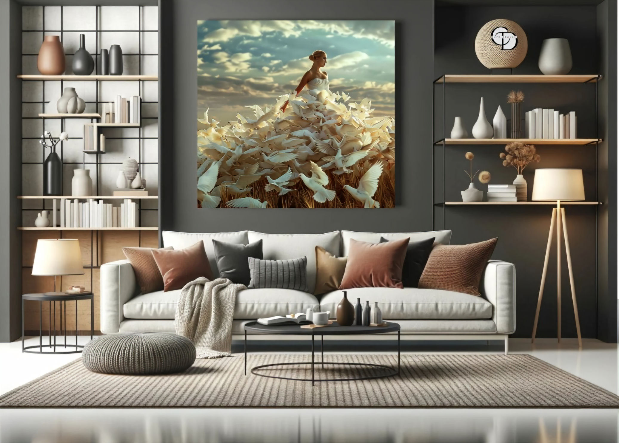 Amazing Grace: Woman in White Dove Dress Canvas - Graceful Art - Matte Stretched