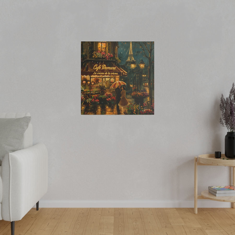Thumbnail: 1920s Paris Rainy Evening Canvas - Romantic Couple by Cafe Demure - Eiffel Tower