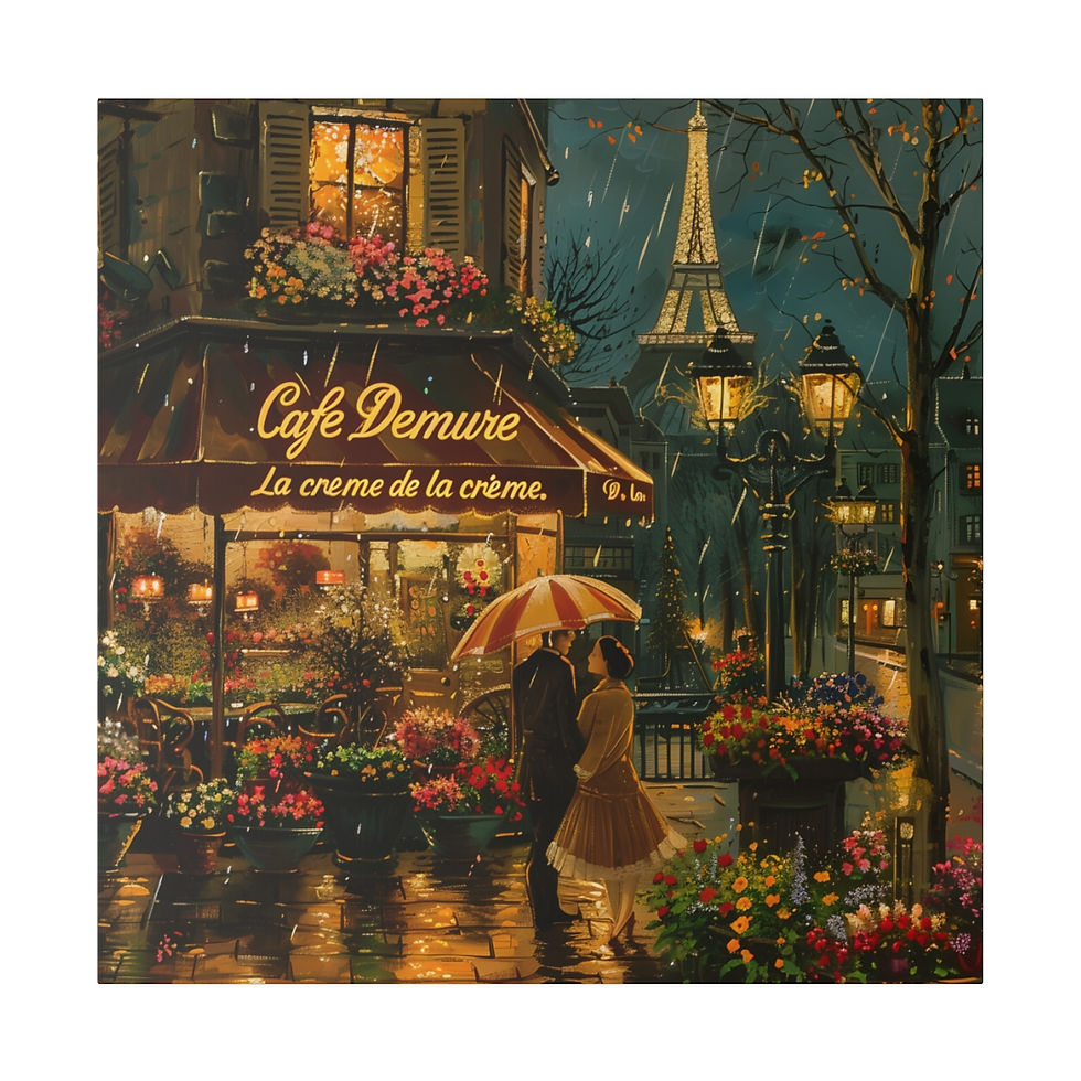 Thumbnail: 1920s Paris Rainy Evening Canvas - Romantic Couple by Cafe Demure - Eiffel Tower