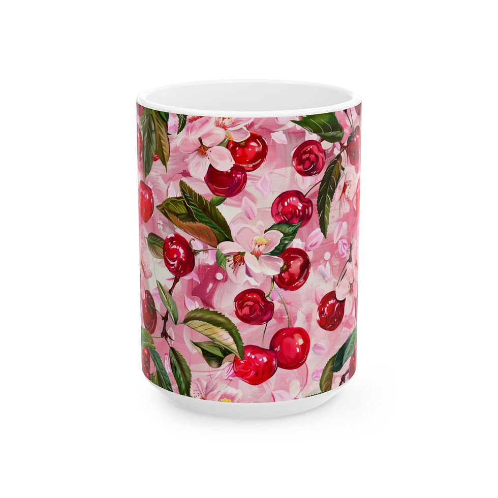 Thumbnail: Cherry Blossoms and Cherries Mug - Floral Mug - Ceramic Mug, (11oz, 15oz)
