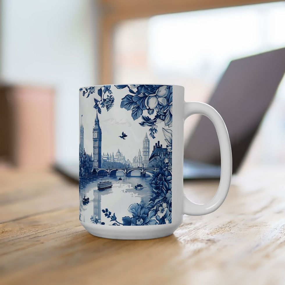 Thumbnail: Discover The London Charm with Our French Toile London Coffee Mug - Ceramic Mug