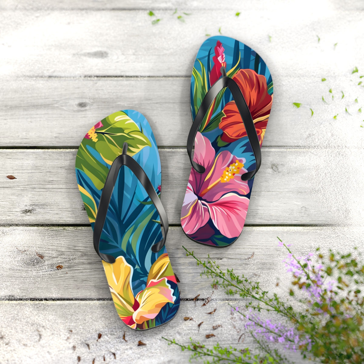 Vibrant Elegance Hibiscus Flip Flops