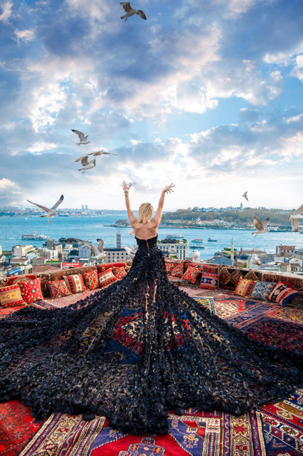 Flying dress photoshoot