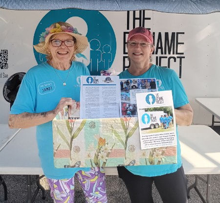 Close-up view of hygiene products collected in the donation box at Sumter YMCA