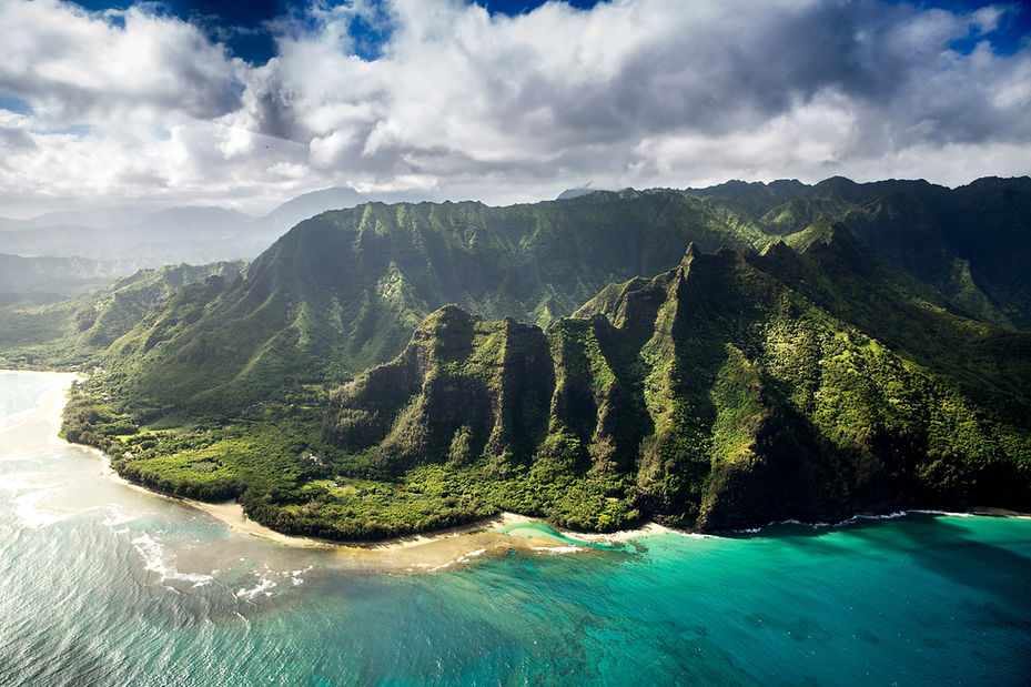 Hawaiian mountains and beach