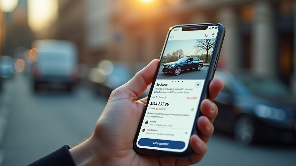 Close-up view of a smartphone displaying a car sale listing on an online marketplace
