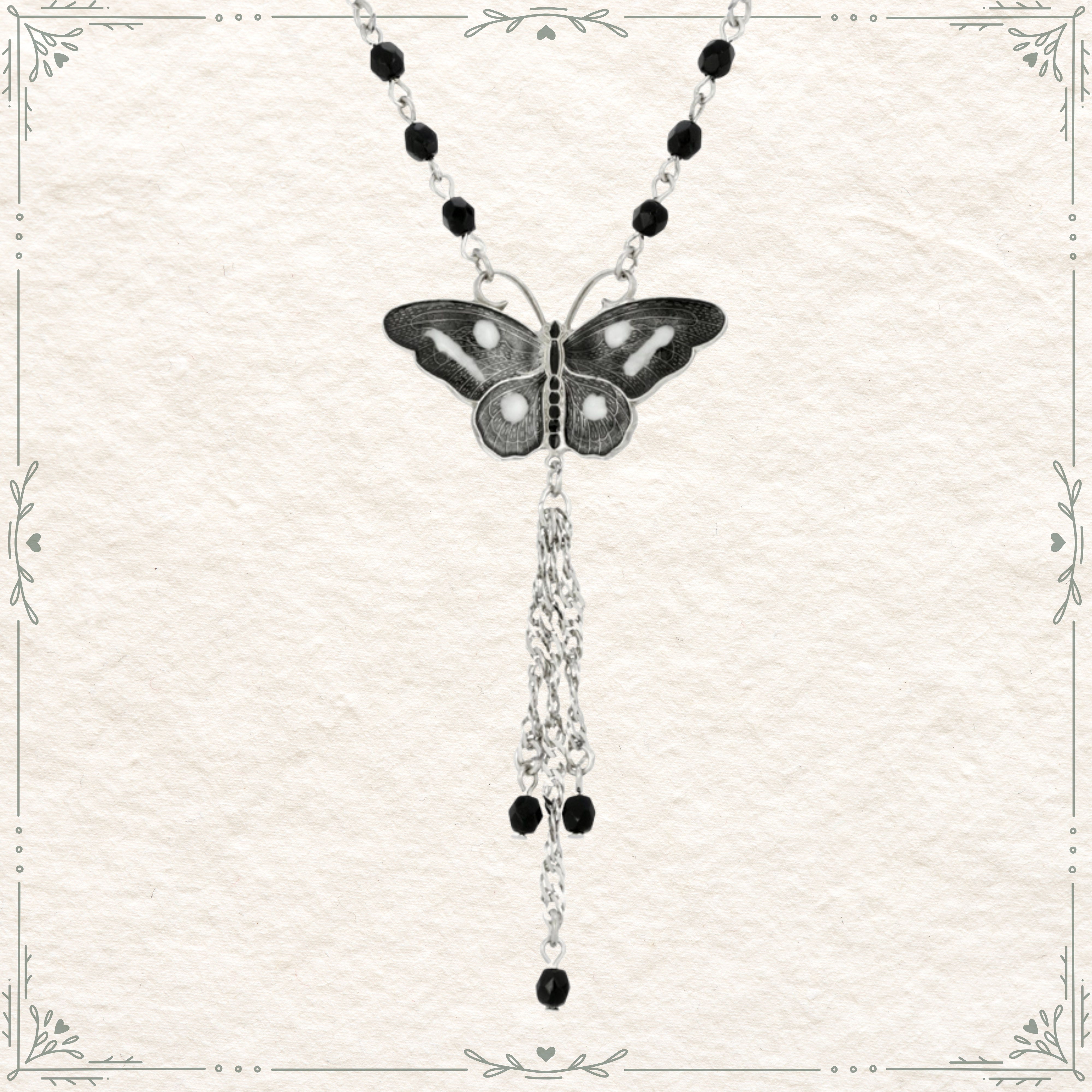 1928 Jewelry Enamel Butterfly Tassel Necklace