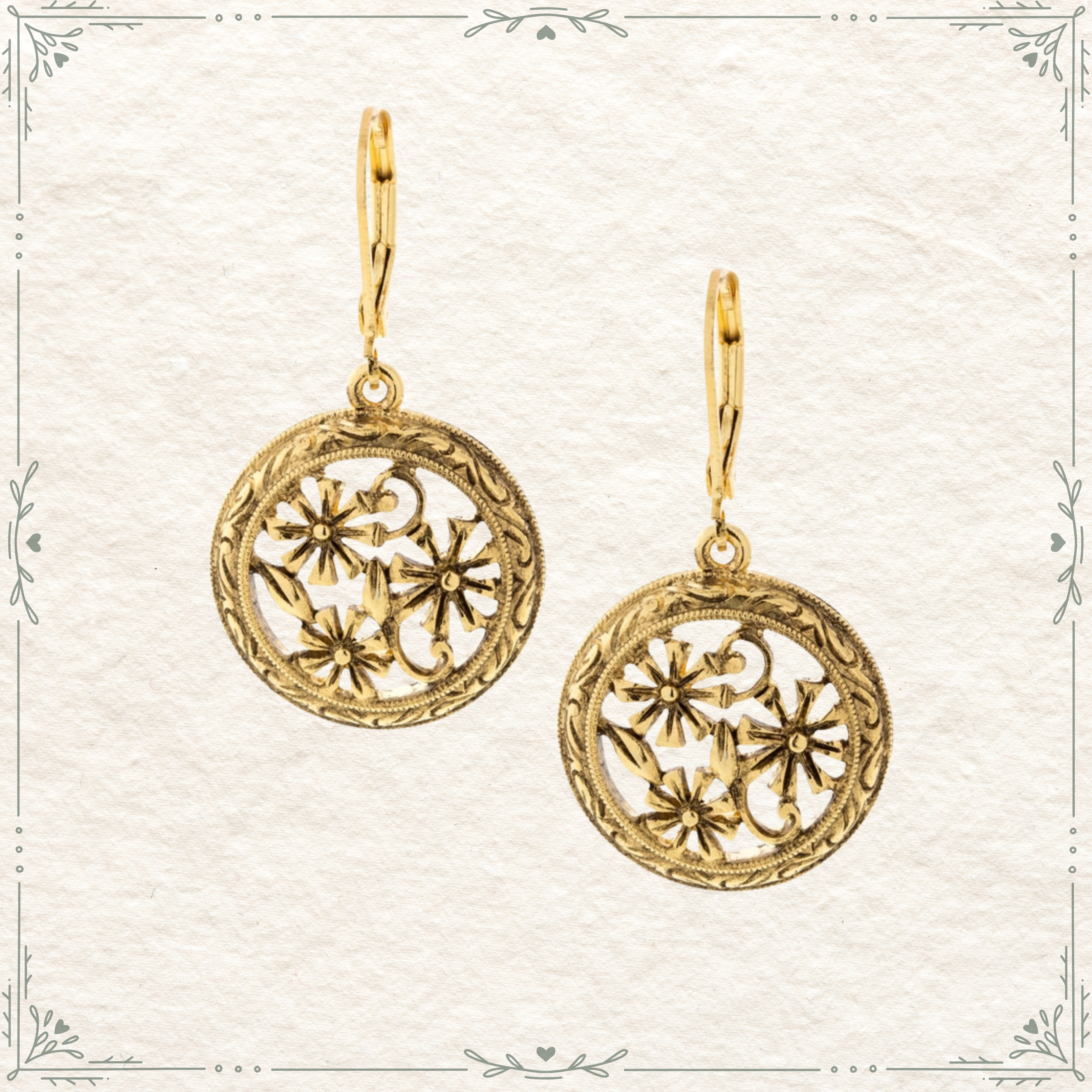 1928 Round Floral Drop Earring