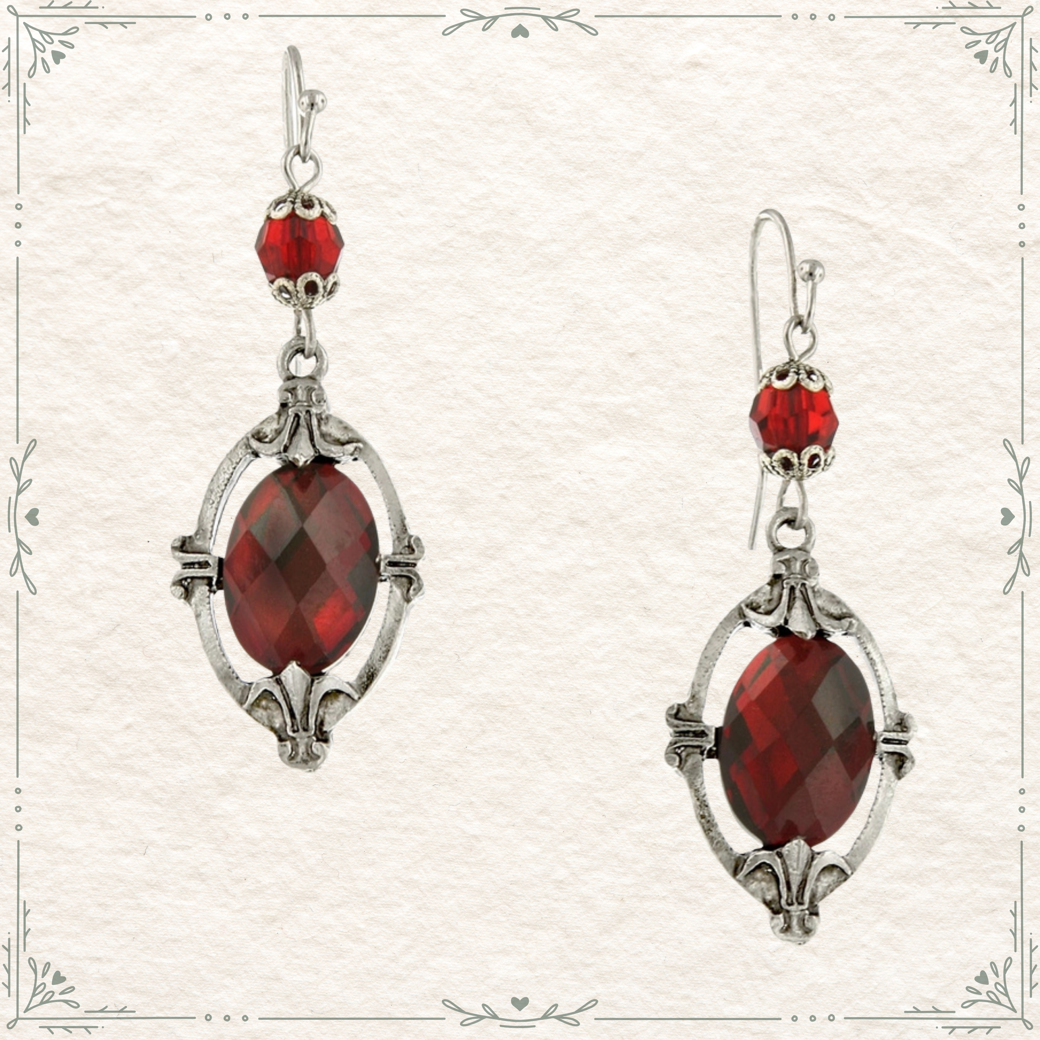 2028 Siam Red Oval Drop Earrings