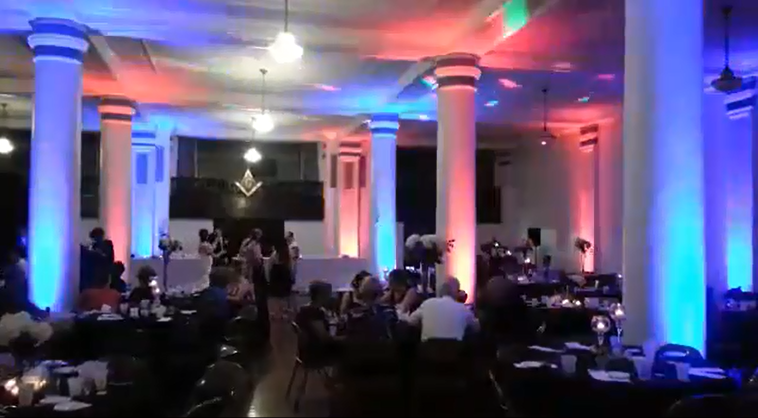 Flat par up-lights in Masonic Temple